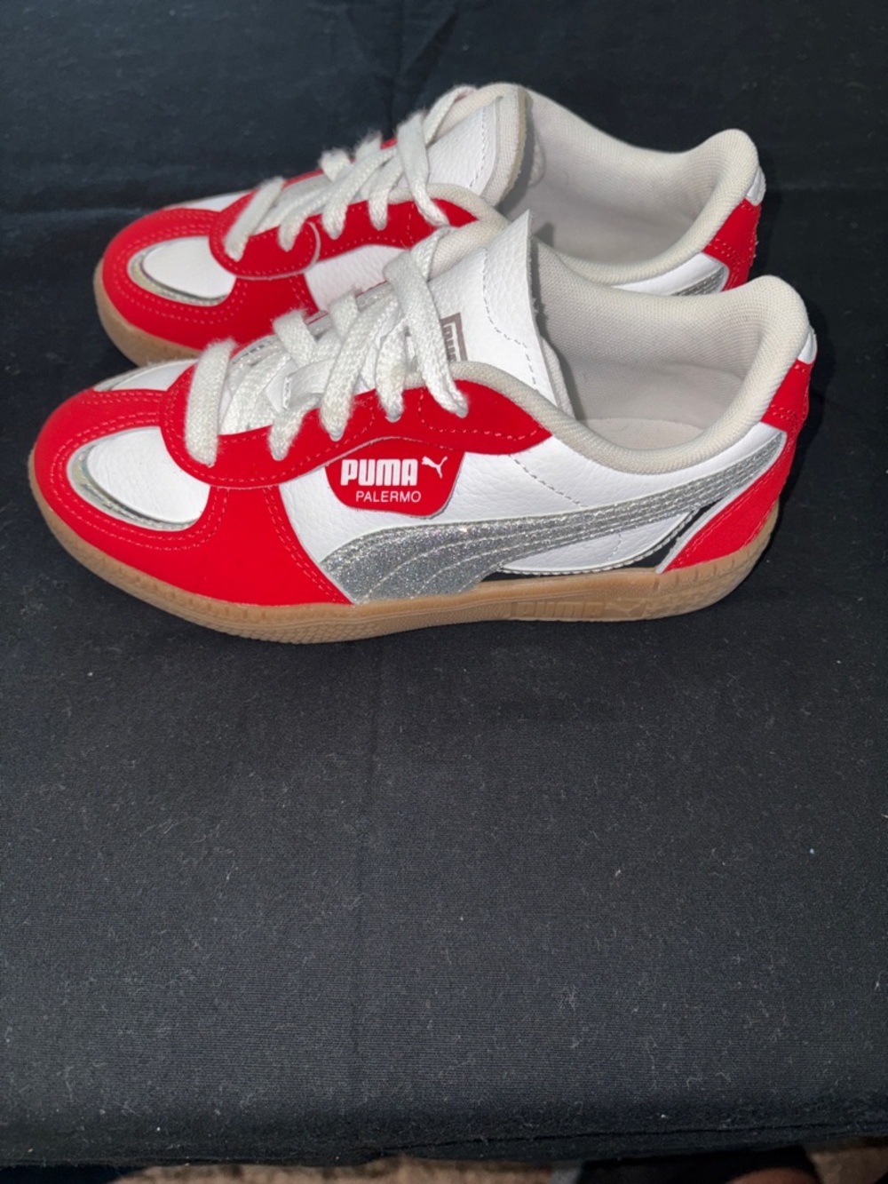 Puma Kids Palermo Red, White & Silver Sneakers